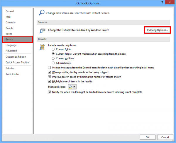 solved - outlook 2016 search issue