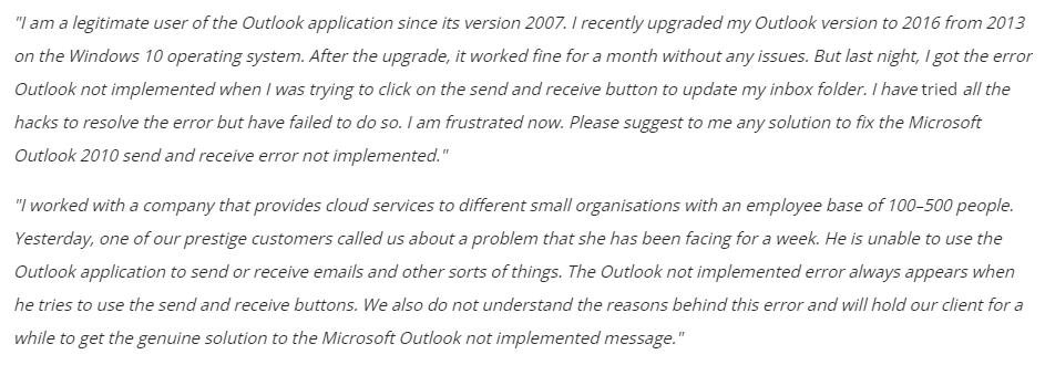 User Query related to Fix Microsoft Outlook Not Implemented