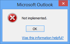 outlook not implemented error