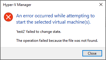 Hyper-V Failed to Change State