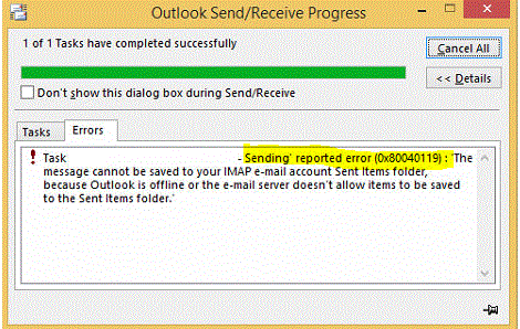 Fix outlook error 0x80040119