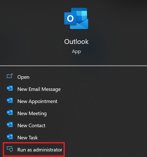 1. Run Outlook as an Administrator