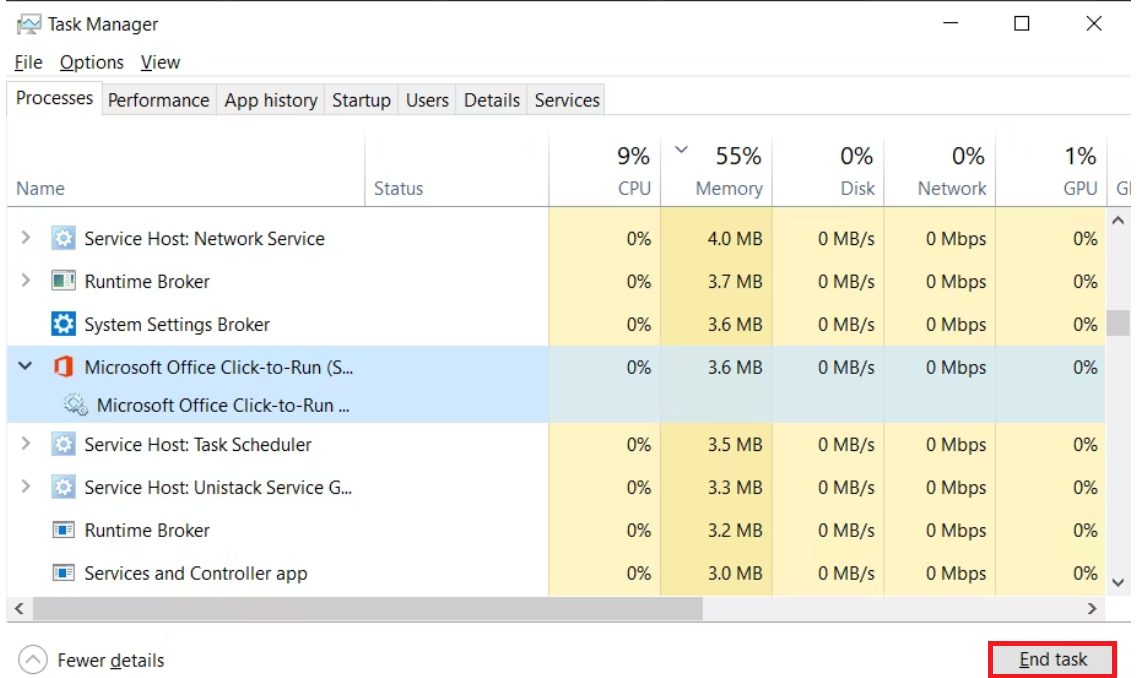 End Task Manager Office-Related Processes