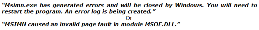 Msimn.Exe Error in Outlook Express 