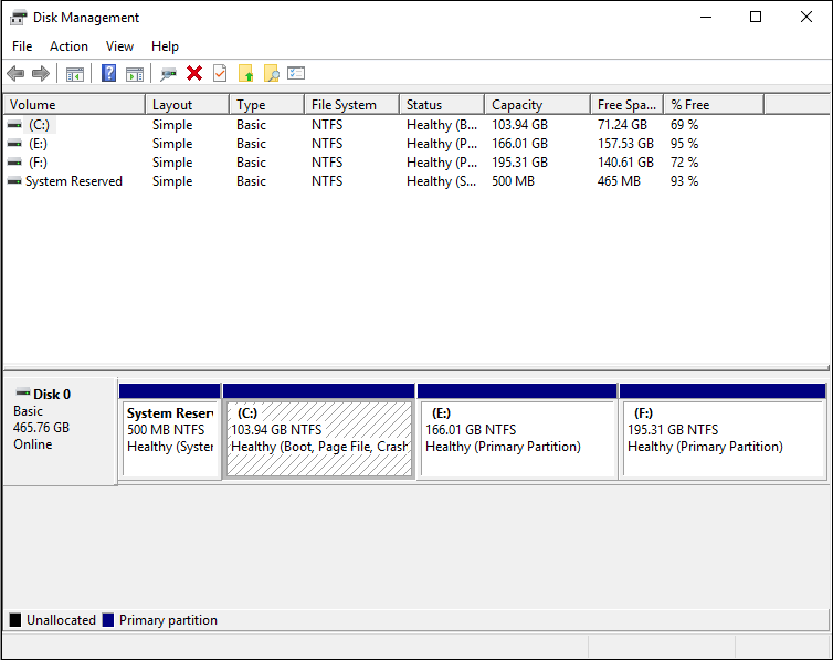 Disk Management Window