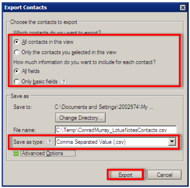 Export Contacts from Lotus Notes into CSV 