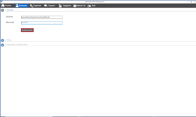 Exchange Online backup login