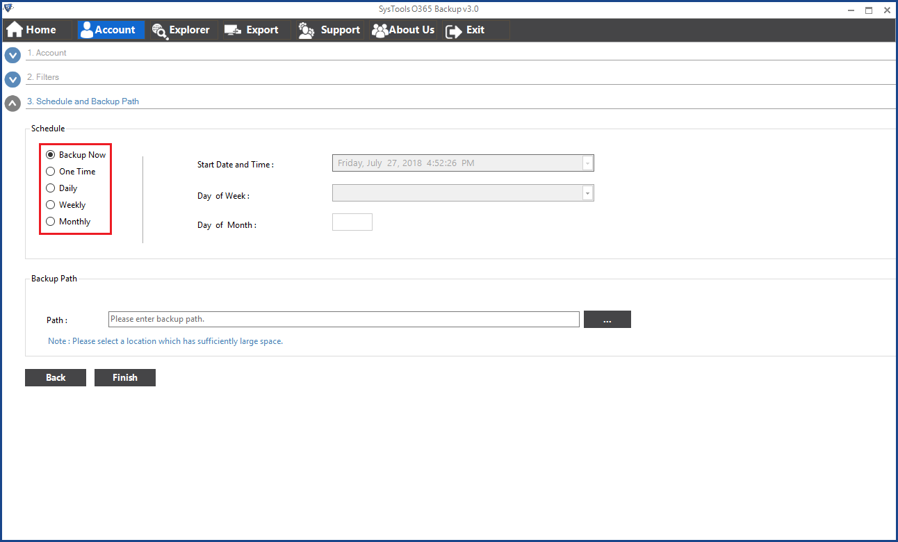 schedule Exchange Online backup software