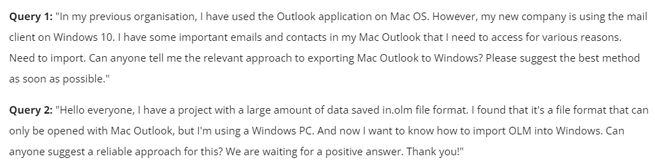 User query related to Import OLM File to Windows 10 Mail