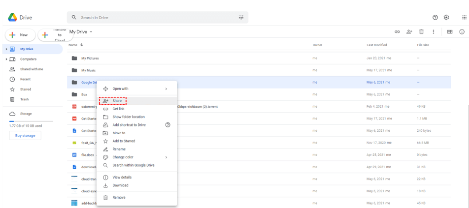 transfer data from google drive to another google drive 