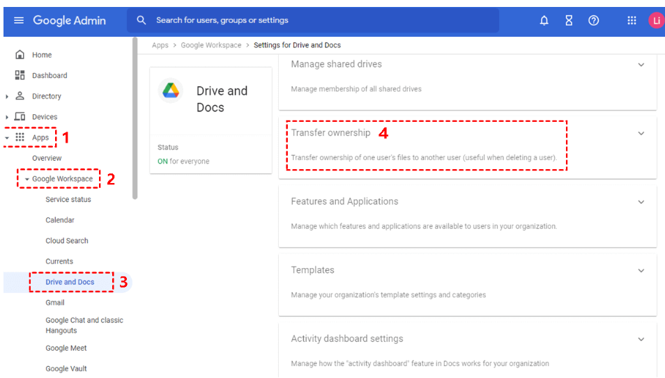 transfer data from google drive to another google drive 