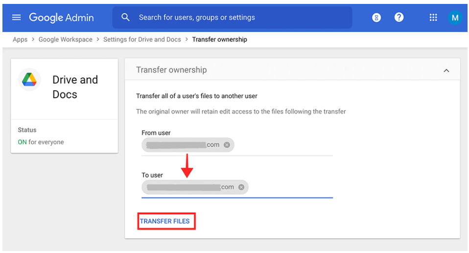 transfer data from google drive to another google drive 