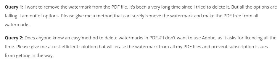 user query related to delete watermark from pdf 