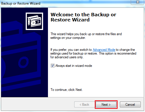 "Welcome to Backup or Restore"