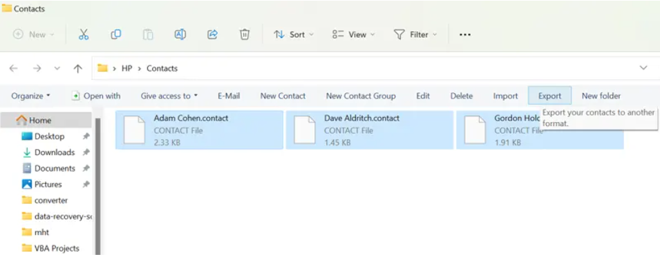 open Windows Contacts Folders