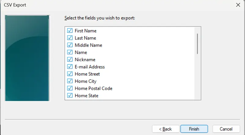 choose which vCard data fields
