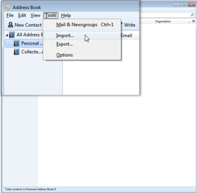 import vcard to thunderbird
