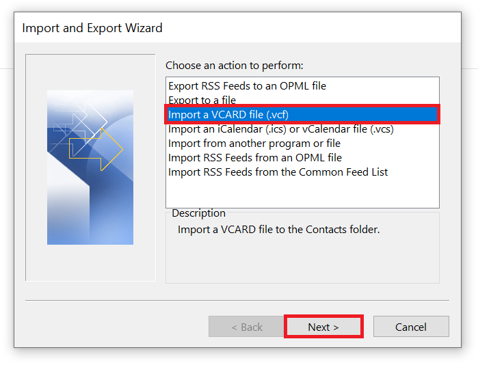 import a VCARD file