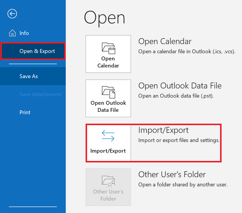 import/export options