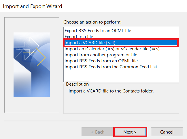 import a vcard file