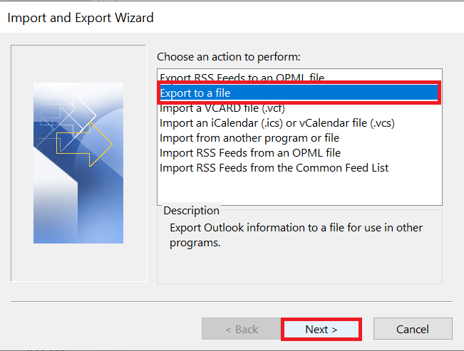 Export Data into PST File