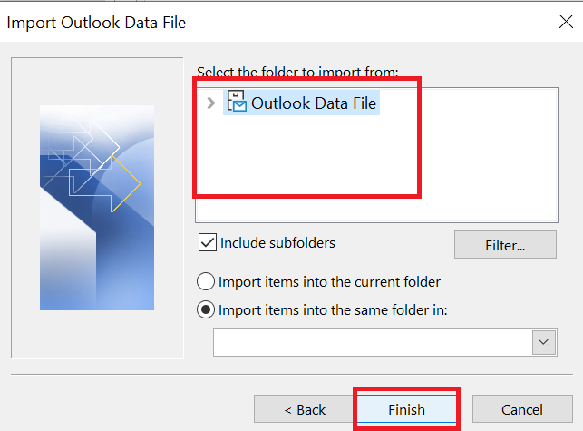 Import PST in Outlook