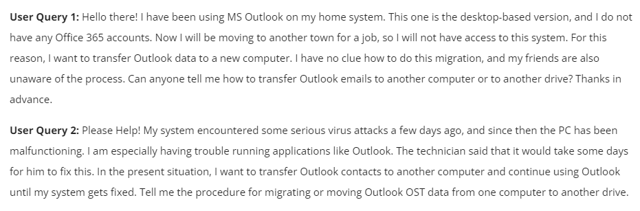 User Query related to transfer outlook data to new computer 