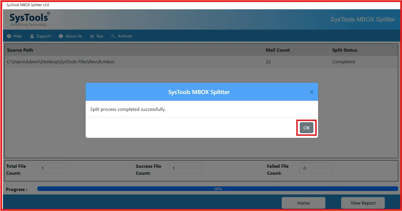 mbox file splitted successfully 