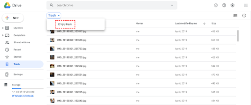 empty trash in Google Drive