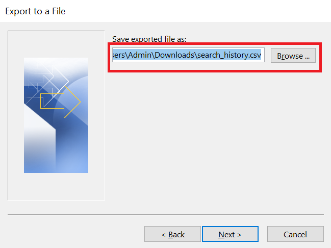 click finish to export Outlook email to CSV file