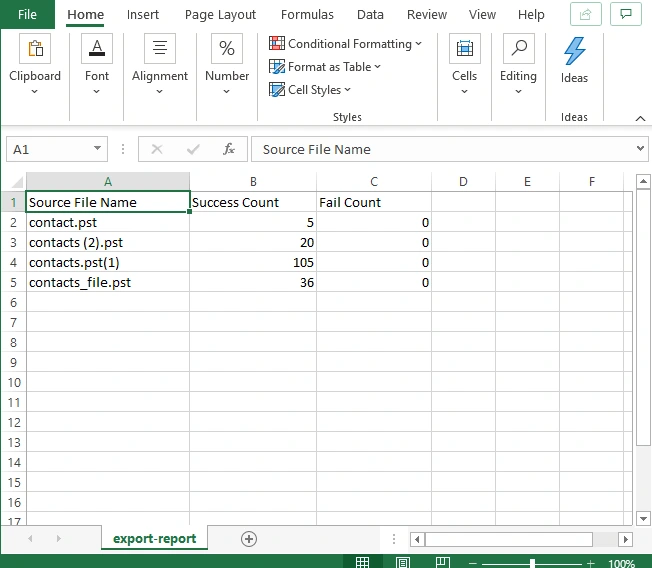 saved CSV file