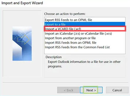 import a vcard file