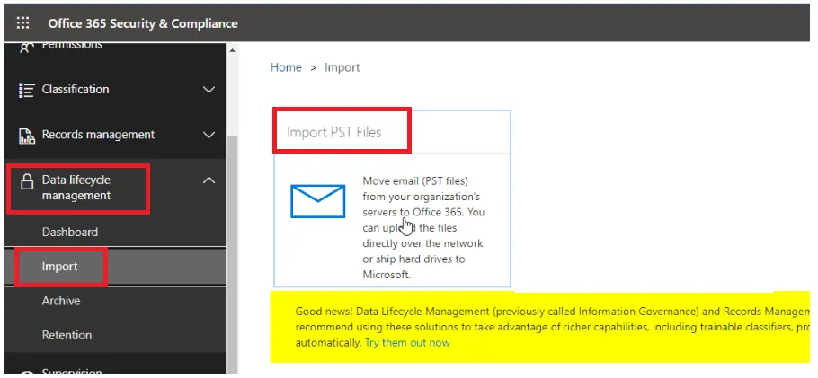 click on the Data Lifecycle Management