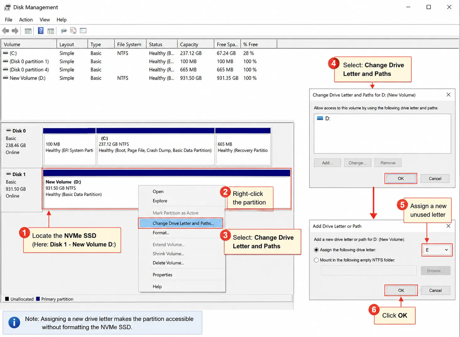 Assign or Change Drive Letter Without Formatting