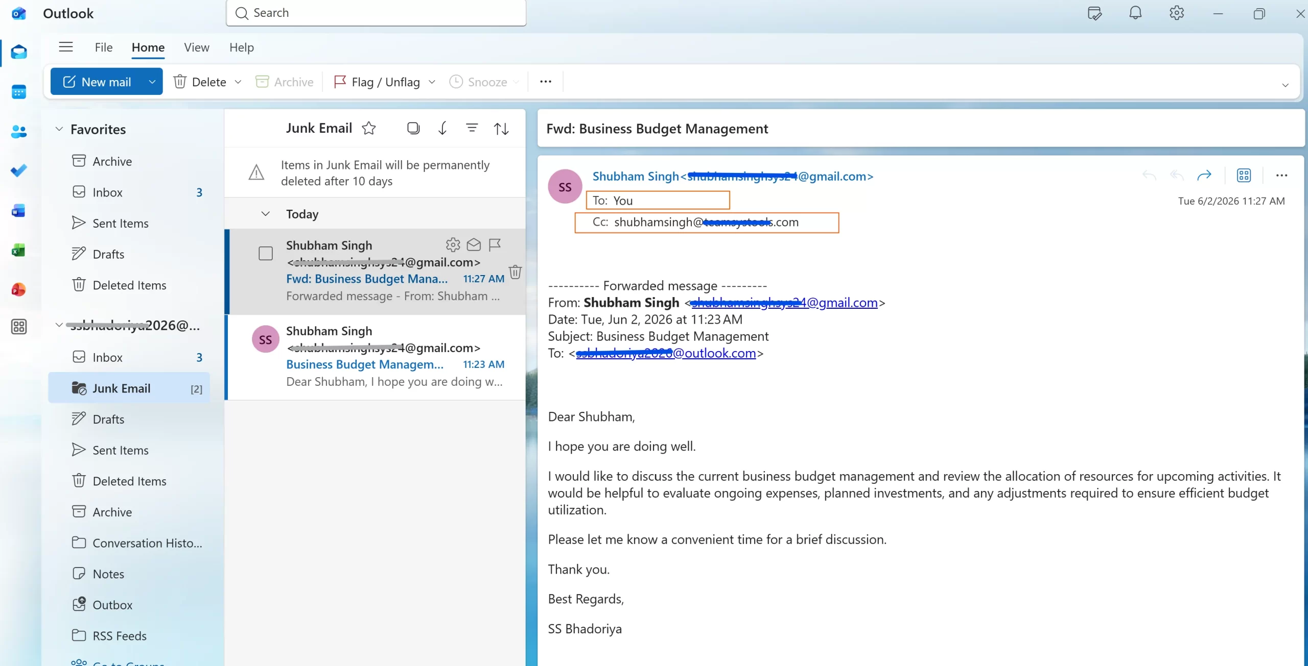 Copy Email Addresses Manually From Outlook