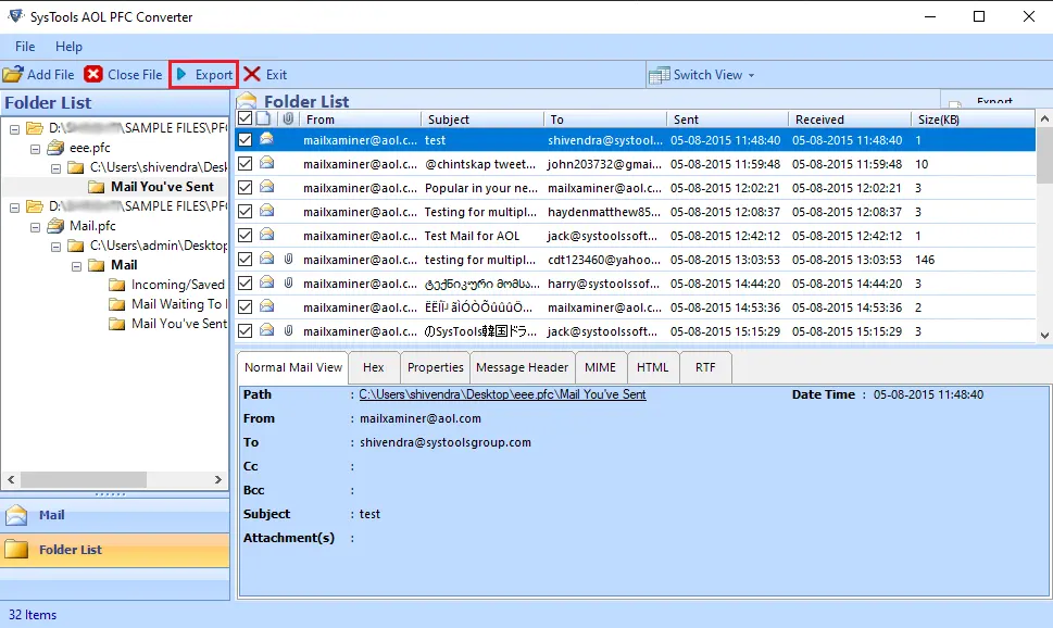 click on export