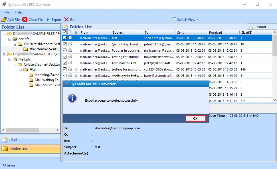 successfully exported the files
