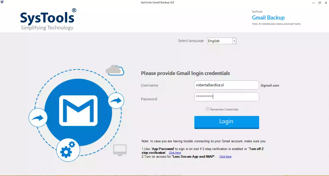 login Gmail backup tool