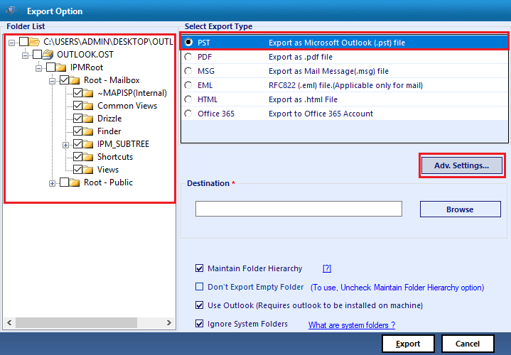 Export Option of OST Recovery 