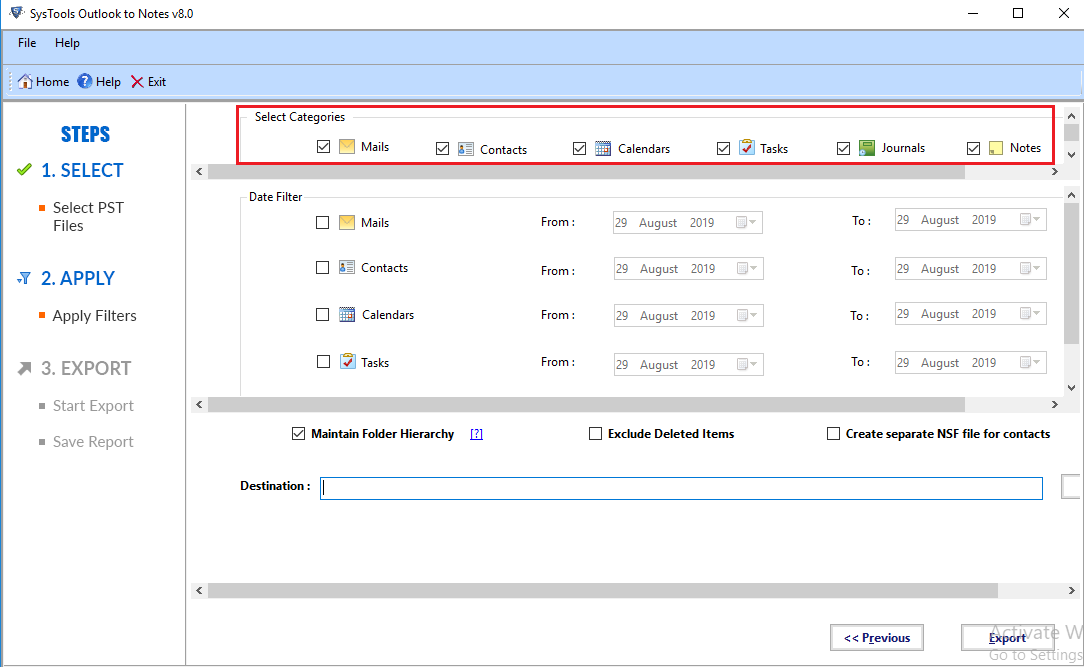 location of selected pst file