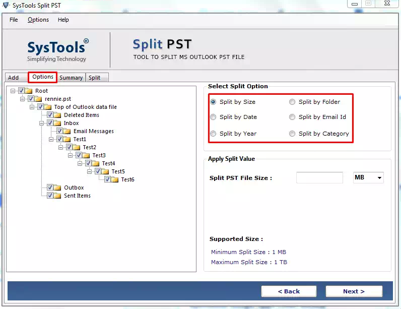 split multiple pst files